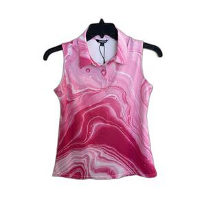 Acegolfs Pink Marble Sleeveless Golf Polo Shirt – Moisture Wicking – Size M